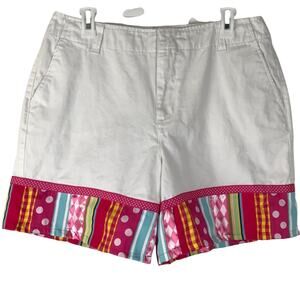 Liza Byrd High Rise Cotton Shorts Multicolor Pattern Contrast Hem Pockets Sz 12